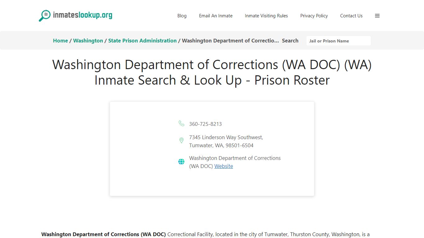 Washington Department of Corrections (WA DOC) (WA) Inmate Search & Look ...